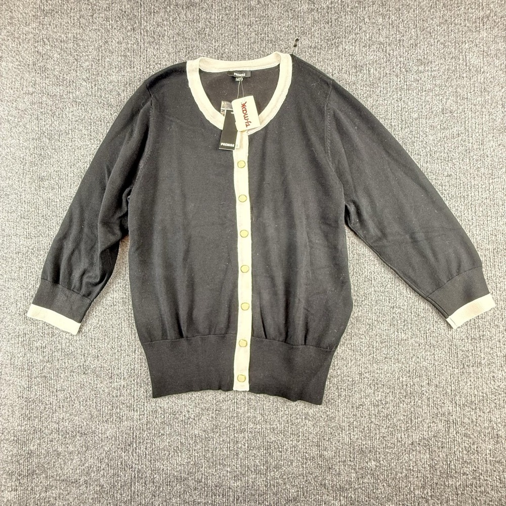 Premise Cardigan Sweater Womens Large Black Contrast Trim Button Front Knit
